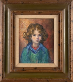 MARTHA ELIZABETH MOORE (New Jersey/Massachusetts, 1913-1982), "Young Girl in Green"., Oil on panel,
