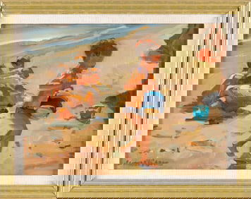 JAMES P. KERR (Florida/North Carolina, 1953-), "The Blue Bucket", a scene of children on the beach.,