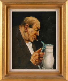 JOHN R. GRABACH (New Jersey/California, 1886-1981), "Man with Flagon"., Oil on board, 19.5" x 15.5".