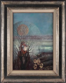 R. DELCOURT (20th Century,), A figure behind a tree., Oil on canvas, 25.5" x 18". Framed 36" x 29".