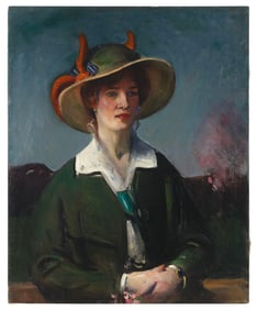 HARRY W. COATE (New York/Ohio, 20th Century), Portrait of a woman wearing an unusual hat., Oil on