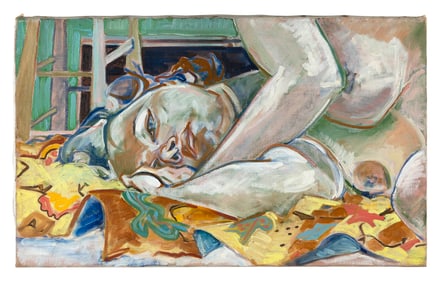 AMERICAN SCHOOL (Late 20th Century,), Reclining female nude., Oil on canvas, 15" x 25". Unframed.