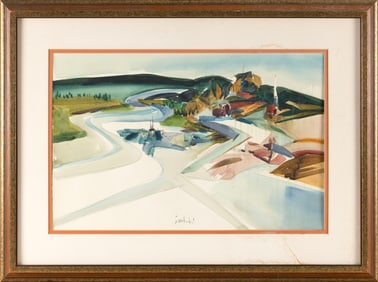 ZYGMUND JANKOWSKI (Indiana/Massachusetts, 1925-2009), Abstract landscape with church., Watercolor on