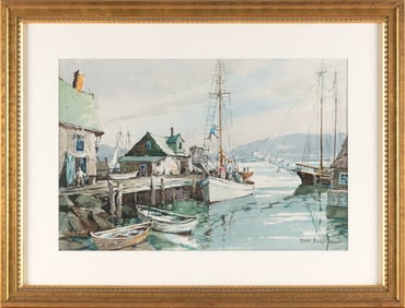 JAMES KING BONNAR (Massachusetts, 1883/85-1961), Boats in a harbor, likely Maine., Watercolor on