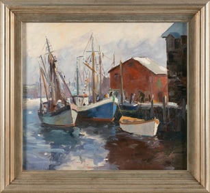 PAUL BEADEN HUDDER (Nevada/Massachusetts, 1897-1991), “Low Tide, Gloucester Mass.”., Oil