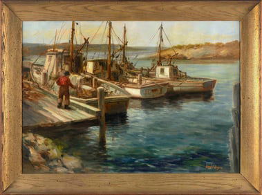 WENDELL M. ROGERS (Massachusetts, 1890-1973), Chatham Fish Pier overlooking Tern Island, Cape Cod,