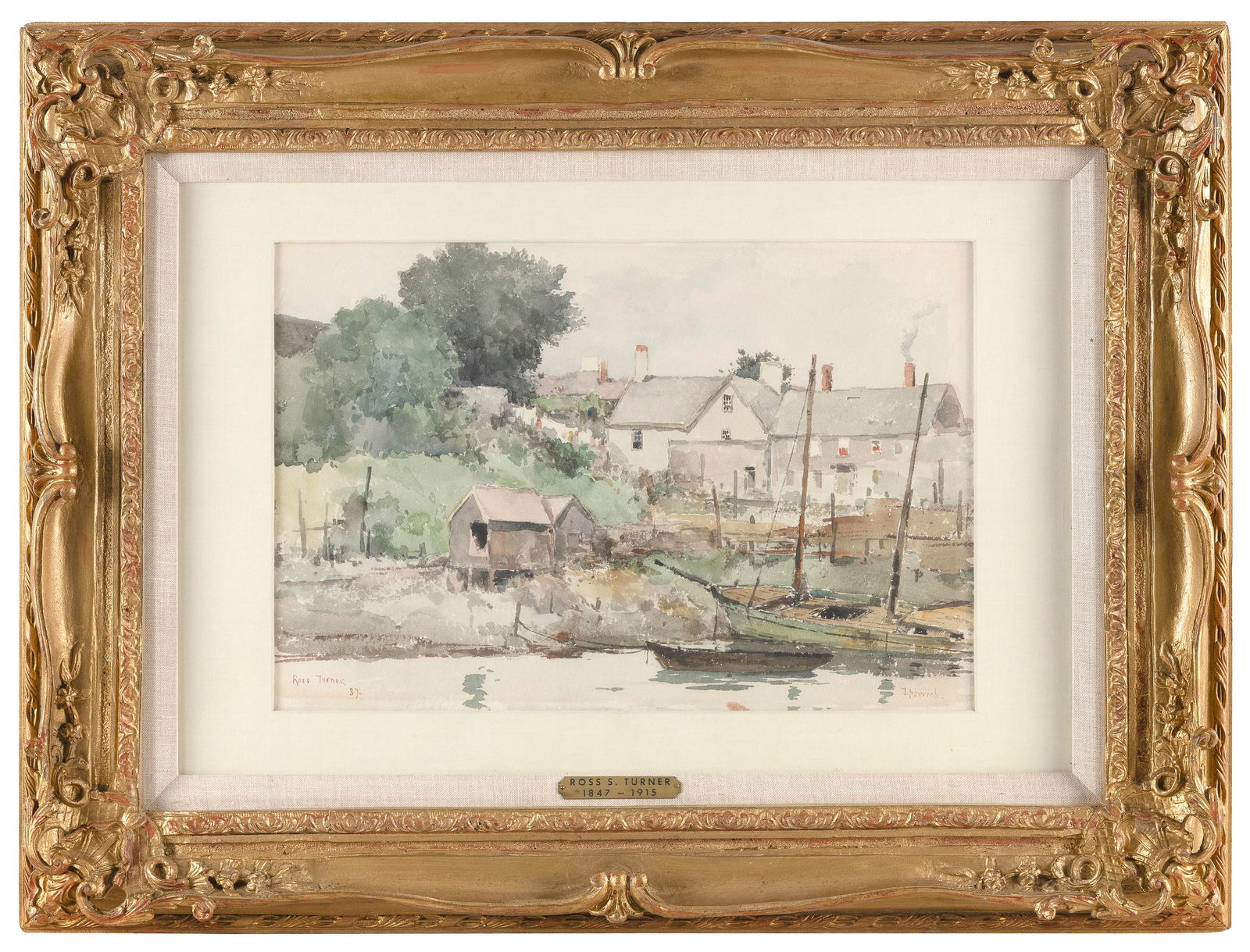 ROSS STERLING TURNER (New York, 1847-1915), Fishing village., Watercolor on paper, 12" x 18" sight. (1 of 2)