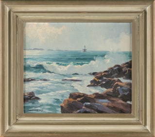 CHARLES GORDON HARRIS (Rhode Island, 1891-1963), Waves crashing against the rocks., Oil on canvas