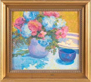 LOIS GRIFFEL (Massachusetts/New York, 1947-), Hydrangeas., Oil on board, 14" x 16". Framed 19" x