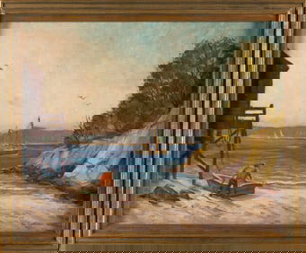 PAUL ERNEST GOODRIDGE (Rhode Island/Massachusetts, 1912-1991), Shoreline landscape., Oil on canvas,