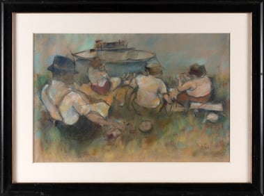 HENRY ALBERT BOTKIN (New York/California, 1896-1983), Picnic by the shore., Mixed media on paper,