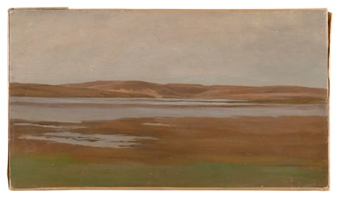 AMERICAN SCHOOL (Early 20th Century,), Expansive landscape with marsh and dunes., Oil on canvas, 11"