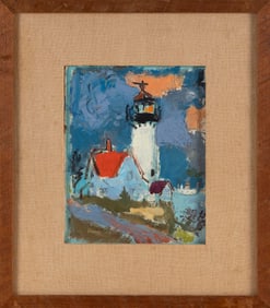FRANCIS CHAPIN (Illinois/Michigan/Ohio, 1899-1965), View of a lighthouse., Oil on masonite, 10" x