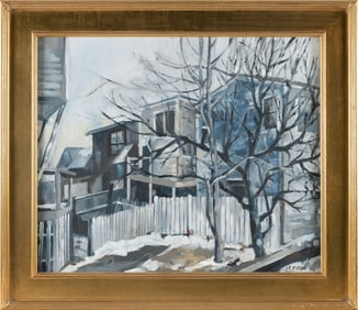 CARL LEFTON (Massachusetts, 1935-2007), Provincetown shacks in winter., Oil on canvas, 20" x 24".