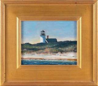 GEORGE MACHON (Massachusetts, Contemporary), Sandy Neck Lighthouse, Cape Cod, Massachusetts., Oil on