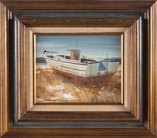 DONALD ALLEN MOSHER (Massachusetts, 1945-2014), Scallop boat., Oil on board, 8" x 10". Framed 15.5"