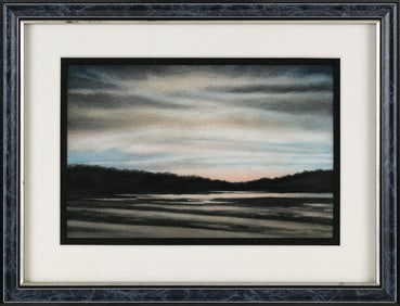 KEN PARSONS (Massachusetts, Contemporary), "Dusk - Cliff Pond"., Watercolor on paper, 6.5" x 10"