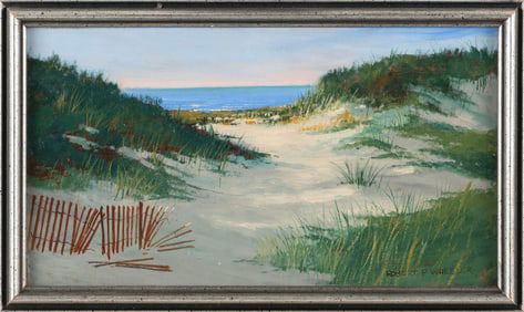 ROBERT PEIRCE WHEELER (Massachusetts/Canada, 1922-1966), Path through the dunes., Oil on board, 8" x