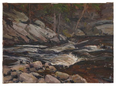 BERNARD COREY (Massachusetts, 1914-2000), A forest pool., Oil on canvas laid down on board, 10" x