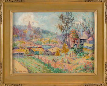 MINNIE HARMS NEEBE (Illinois, 1873-1936), Spring landscape., Oil on canvas, 18" x 24". Framed 25" x