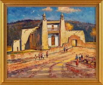 WAYNE BEAM MORRELL (Massachusetts/New Jersey, 1923-2013), New Mexico village., Oil on board, 16" x