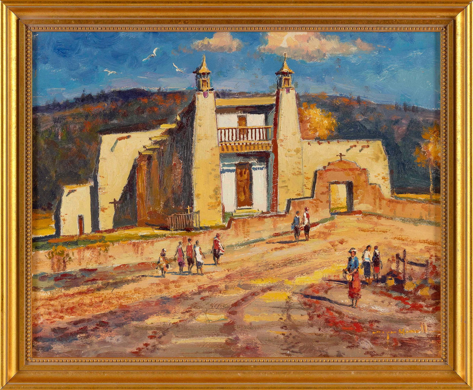 WAYNE BEAM MORRELL (Massachusetts/New Jersey, 1923-2013), New Mexico village., Oil on board, 16" x (1 of 2)