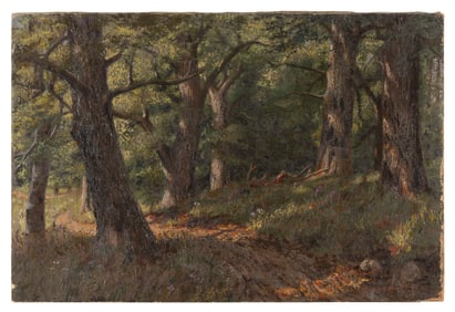 THOMAS MOWER MARTIN (Canada, 1838-1934), A forest path., Oil on canvas, 22" x 33". Unframed.