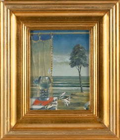 ZAMFIR DUMITRESCU (Romania, 1946-), "At the Seaside"., Oil on board, 11" x 8". Framed 18" x 15.5".