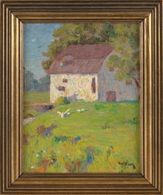 ELIOT CANDEE CLARK (New York/Virginia/Europe, 1883-1980), Landscape with barn and geese., Oil on