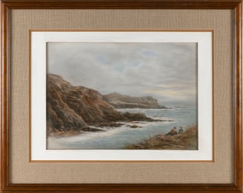 JOHN APPLETON BROWN (Massachusetts, 1844-1902), Two seated figures overlooking a rocky coastline.,