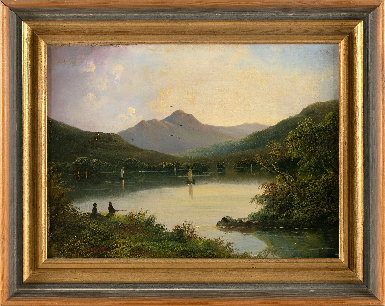 AMERICAN SCHOOL (Late 19th Century,), Mountain lake scene., Oil on canvas, 11" x 15". Framed 15" x (1 of 1)