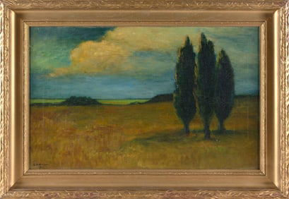 AMERICAN SCHOOL (Early 20th Century,), Landscape with a stand of trees., Oil on canvas, 16" x 26".
