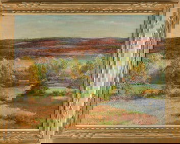 AMERICAN SCHOOL (20th Century,), Autumnal landscape., Oil on canvas, 30" x 40". Framed 37" x 47".