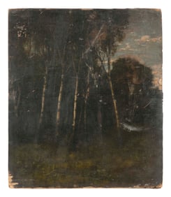 AMERICAN SCHOOL (19th Century,), Landscape with birches., Oil on canvas laid down on board, 22" x