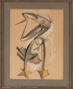 MANOLO PASCUAL (New York/Spain, 1902-1983), Study of a bird., Mixed media on paper, 14.5" x 11.5": MANOLO PASCUALNew York/Spain, 1902-1983Study of a bird. Signed lower middle "Manolo".Mixed media on paper, 14.5" x 11.5" sight. Framed 18.5" x 15.5".