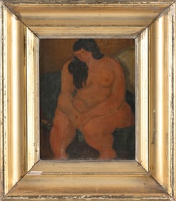 SALVATORE PINTO (Pennsylvania/Italy, 1905-1966), Seated female nude., Oil on canvas, 10" x 8".