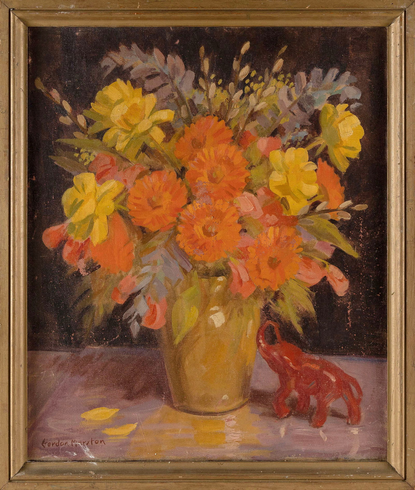 CHARLES GORDON MARSTON (Massachusetts, 1898-1980), Still life of a ceramic elephant figurine and a (1 of 2)