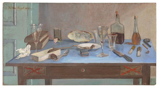 FISKE BOYD (New Hampshire/New Jersey, 1895-1975), Tabletop still life of decanters, wineglasses,