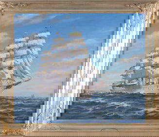 HARRY HAMBRO HOWE (Massachusetts/Maine, 1886-1968), Clipper ship at sea., Oil on canvas, 20" x 24".