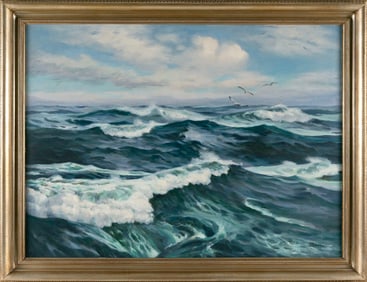 HARRY HAMBRO HOWE (Massachusetts/Maine, 1886-1968), Rolling waves., Oil on canvas, 28" x 38". Framed