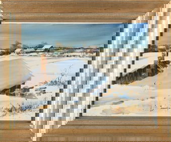 MARSHALL WOODSIDE JOYCE (Massachusetts, 1912-1998), Farm buildings under a blanket of snow.,