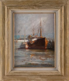 PAUL FRONTEIRO (Massachusetts, Contemporary), "Steel Trawler"., Oil on canvas board, 16" x 12".