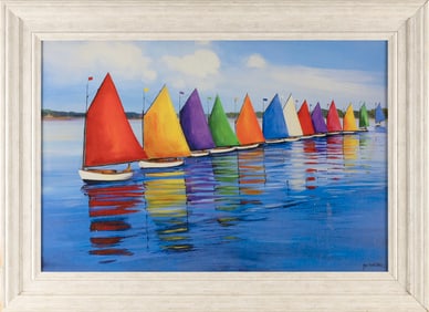 AMERICAN SCHOOL (Late 20th Century,), The rainbow fleet., Hand-touched lithograph on board, 24" x