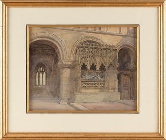 CHARLES GILDER MAUNDRELL (United Kingdom, 1860-1924), "Church Interior"., Watercolor on paper, 10" x