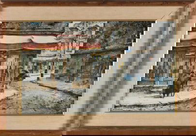 HENRY MARTIN GASSER (New Jersey, 1909-1981), "The Red Awning"., Watercolor on paper, 13.5" x 22"