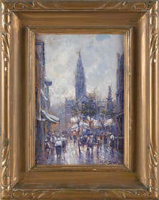 ARTHUR VIDAL DIEHL (Massachusetts/New York/England, 1870-1929), Streetscape with steeple., Oil on