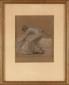 ATTRIBUTED TO ALBERT JOSEPH MOORE (England, 1841-1893), Woman playing badminton., Pastel on brown