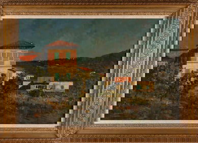 HERBERT FOERSTER (New York, 1910-2000), Landscape with villa., Oil on canvas, 24" x 36". Framed 32"