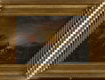 GEORGE LORING BROWN (Massachusetts/New Hampshire, 1814-1889), "Sunset & Moon Rise Gulf of Spezia,