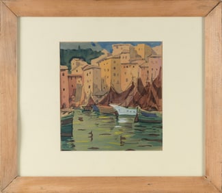 EUROPEAN SCHOOL (Circa 1959,), View of Portofino., Watercolor, 9.5" x 9" sight. Framed 17" x 19.5".
